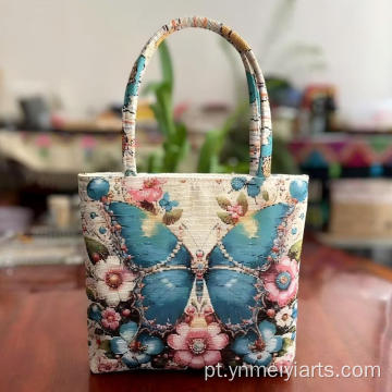 Bolsa estilo boêmio borboleta floral tingida com fio